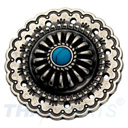 Concho #082 35mm Western Jumbo Conchos Antik Silber Stein Blau