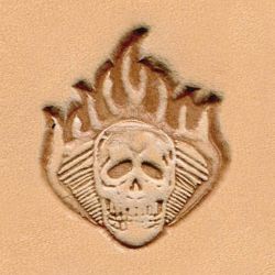 Punzierstempel 3D, Totenkopf mit Flamme, Gr��e 25 mm
