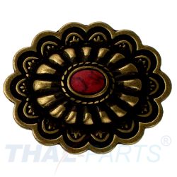 Concho #152 35mm Metal Jumbo Stempel Antik Bronze mit Stein Rot Conchos