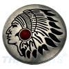 Concho #091 30mm Indianer Kopf Conchos Antik Silber Stein Rot